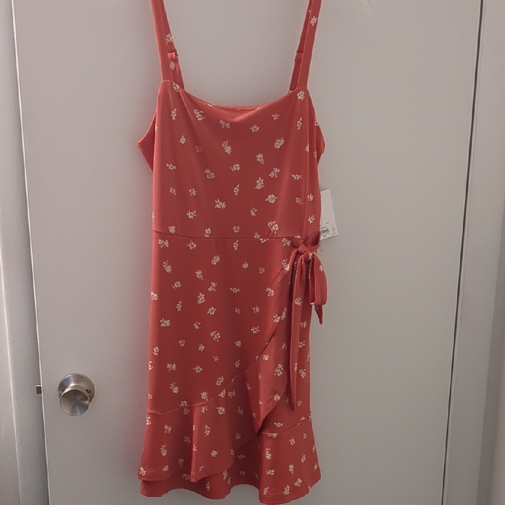 SO Coral Mini Dress with White Floral Pattern